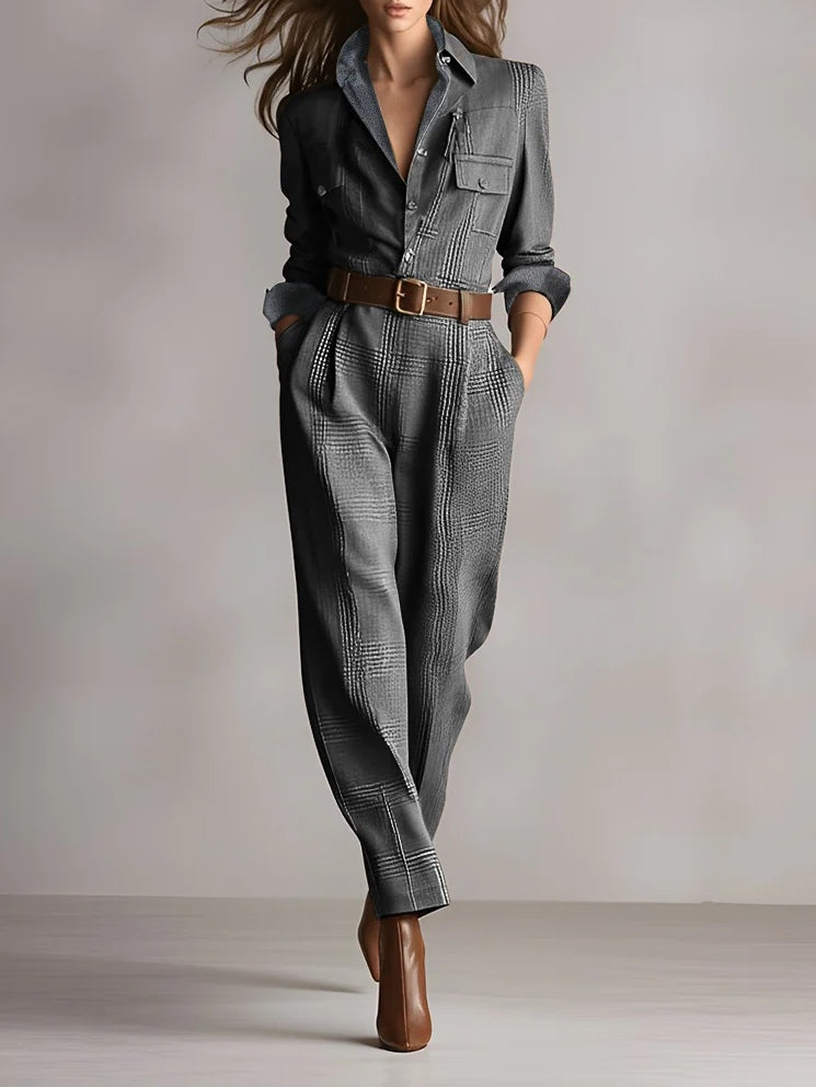 Women's Jumpsuit | V-Neck Button Front Wide Leg