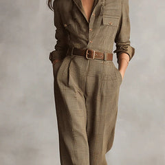 Women's Jumpsuit | V-Neck Button Front Wide Leg