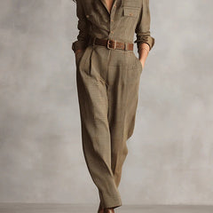 Women's Jumpsuit | V-Neck Button Front Wide Leg