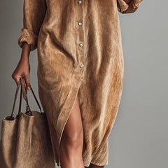 Women's Day Dress | Corduroy Button-Up Collar Midi