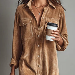 Women's Day Dress | Corduroy Button-Up Collar Midi