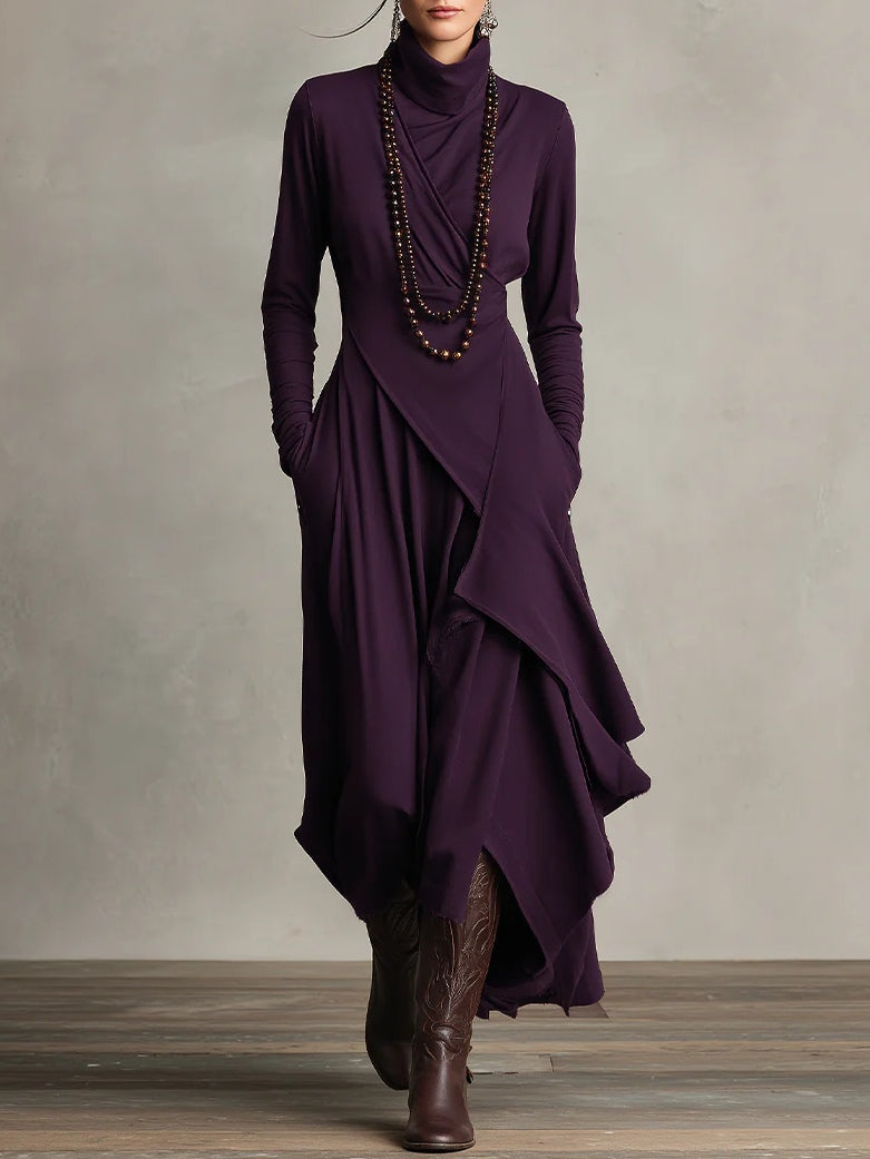 Women's Formal Evening Gown | Maxi High Neck Long Sleeve Knit