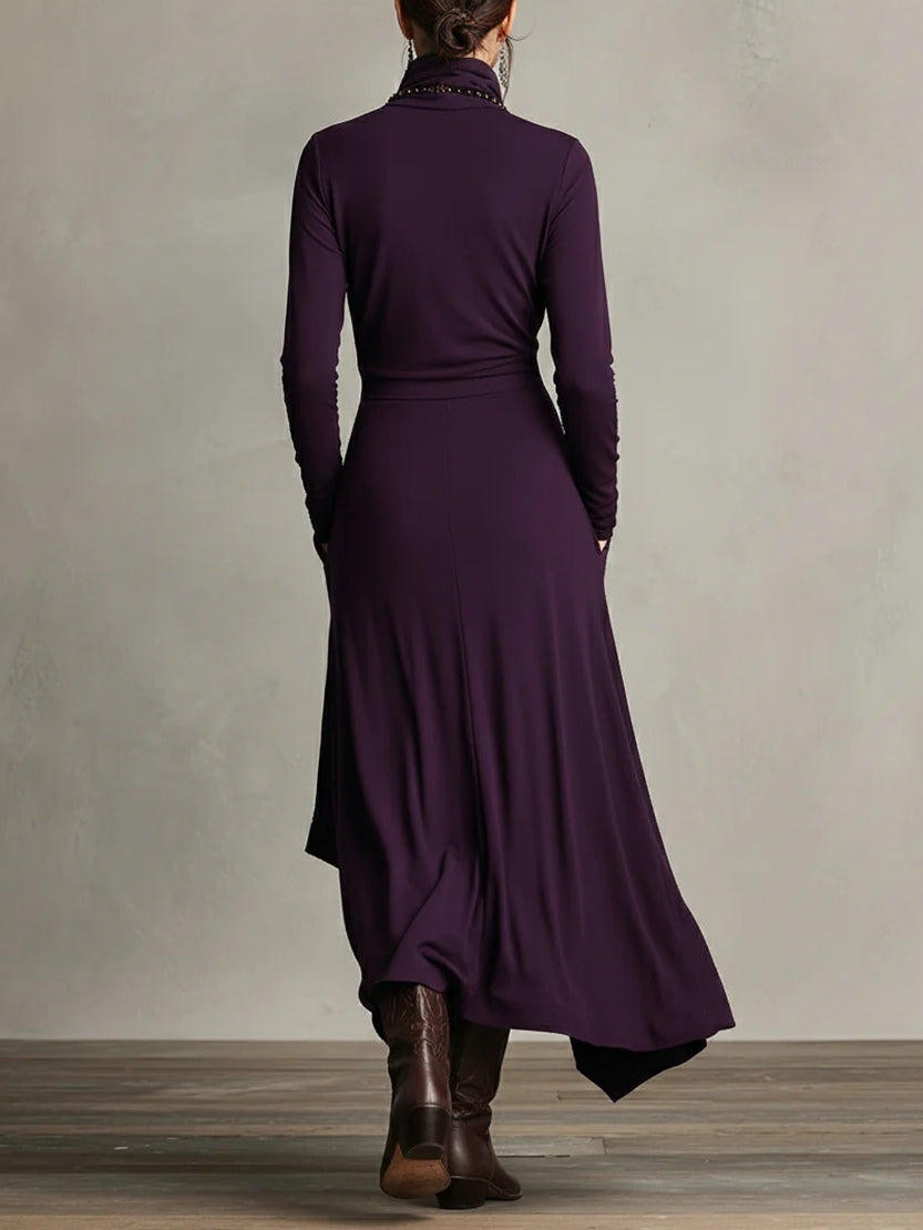 Women's Formal Evening Gown | Maxi High Neck Long Sleeve Knit