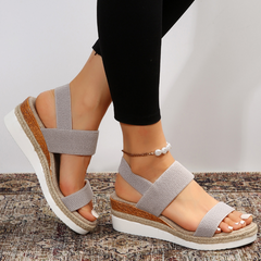 Women's Platform Slide | Open Toe Woven Knit Espadrille Sole