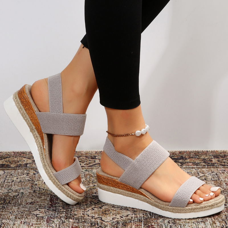 Women's Platform Slide | Open Toe Woven Knit Espadrille Sole