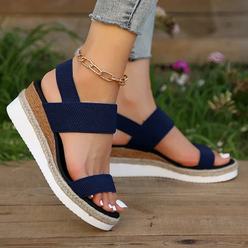 Women's Platform Slide | Open Toe Woven Knit Espadrille Sole