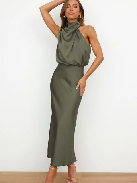 Women's Evening Dress | Halter Neckline Maxi Sleeveless