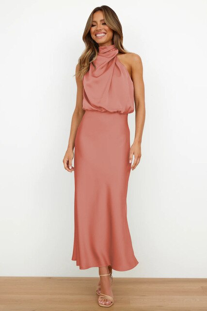 Women's Evening Dress | Halter Neckline Maxi Sleeveless