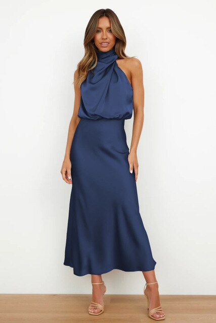 Women's Evening Dress | Halter Neckline Maxi Sleeveless