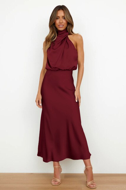 Women's Evening Dress | Halter Neckline Maxi Sleeveless