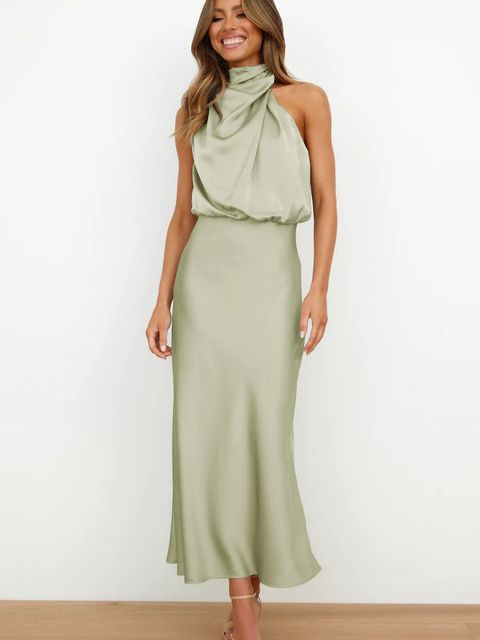 Women's Evening Dress | Halter Neckline Maxi Sleeveless