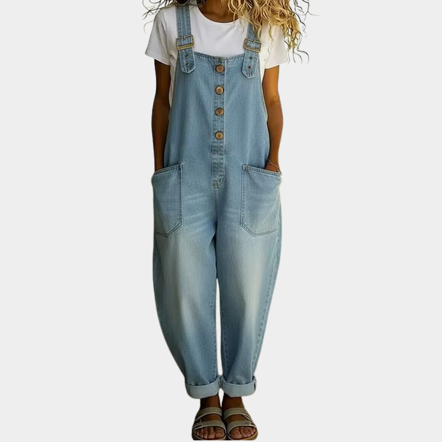 Women's Denim Overall | Button Front Adjustable Straps Relaxed Fit
