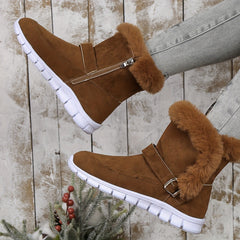 Women's Boots | Ankle Length Faux Fur Trim Buckle Closure