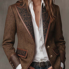Women's Blazer | Tweed Herringbone Button Closure Tailored