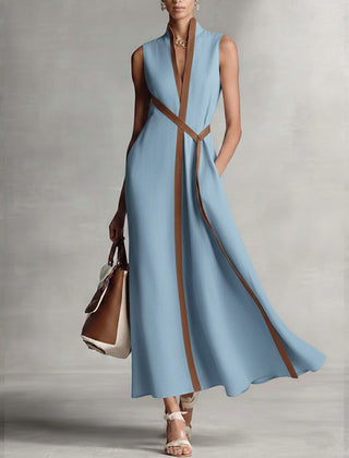 Women's Midi Dress | V-Neck Sleeveless Wrap Tie Midi