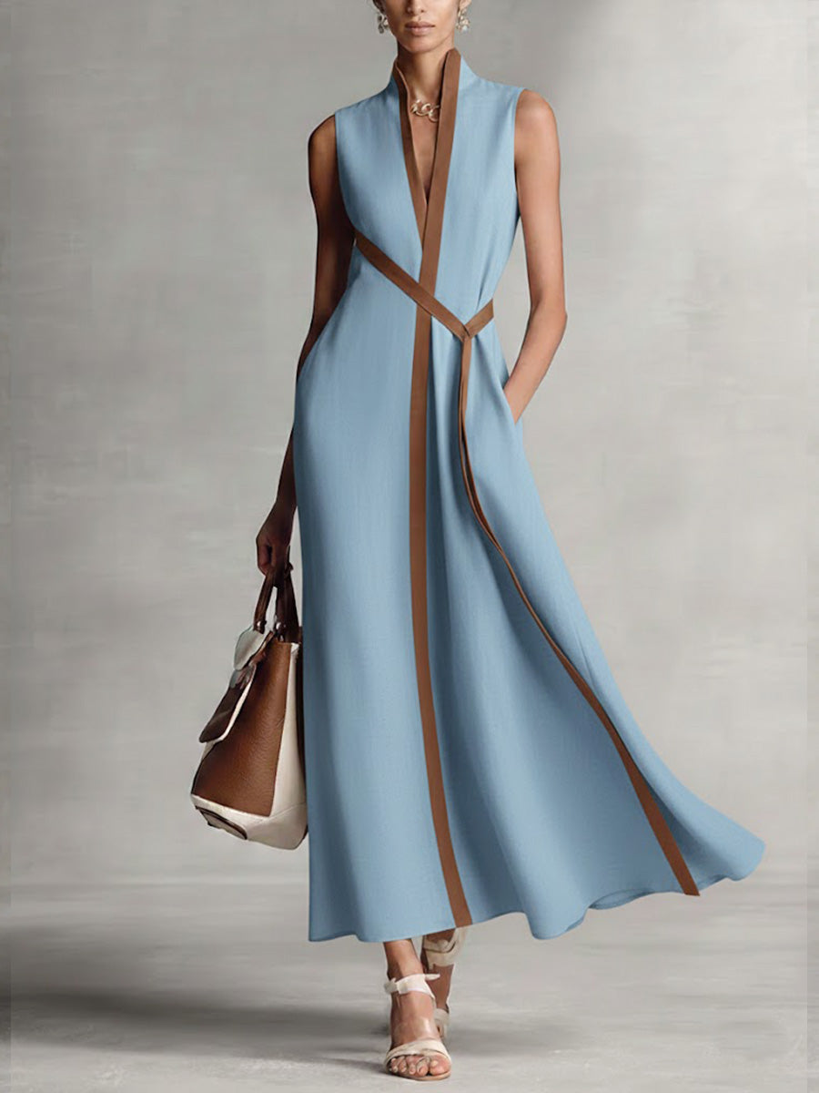 Women's Midi Dress | V-Neck Sleeveless Wrap Tie Midi