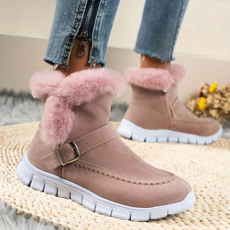 Women's Boots | Ankle Length Faux Fur Trim Buckle Closure
