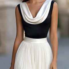Women's Formal Wedding Guest Dress | Midi Cowl Neck Sleeveless Pleated