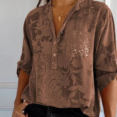 Women's Going Out Top | Lapel Collar Sequin Sleeves