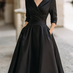 Women's Formal Dress | Midi V-Neck Wrap Three-Quarter Sleeve