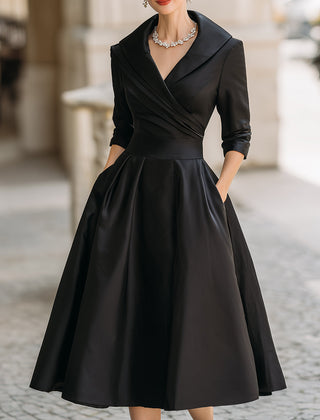 Women's Formal Dress | Midi V-Neck Wrap Three-Quarter Sleeve