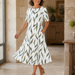 Women's Floral Midi Dress | Midi Length Round Neck Half Sleeve