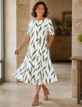 Women's Floral Midi Dress | Midi Length Round Neck Half Sleeve