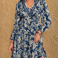 Women's Lace Dress | V-Neck Floral Long Sleeve