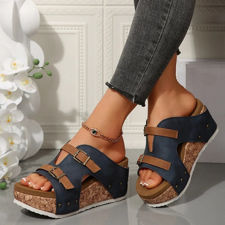 Women's Wedge Sandals | Open Toe Buckle Strap Cork Platform