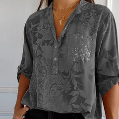 Women's Going Out Top | Lapel Collar Sequin Sleeves