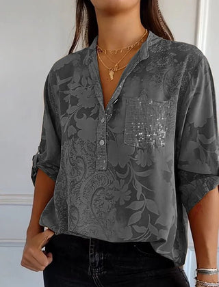 Women's Going Out Top | Lapel Collar Sequin Sleeves