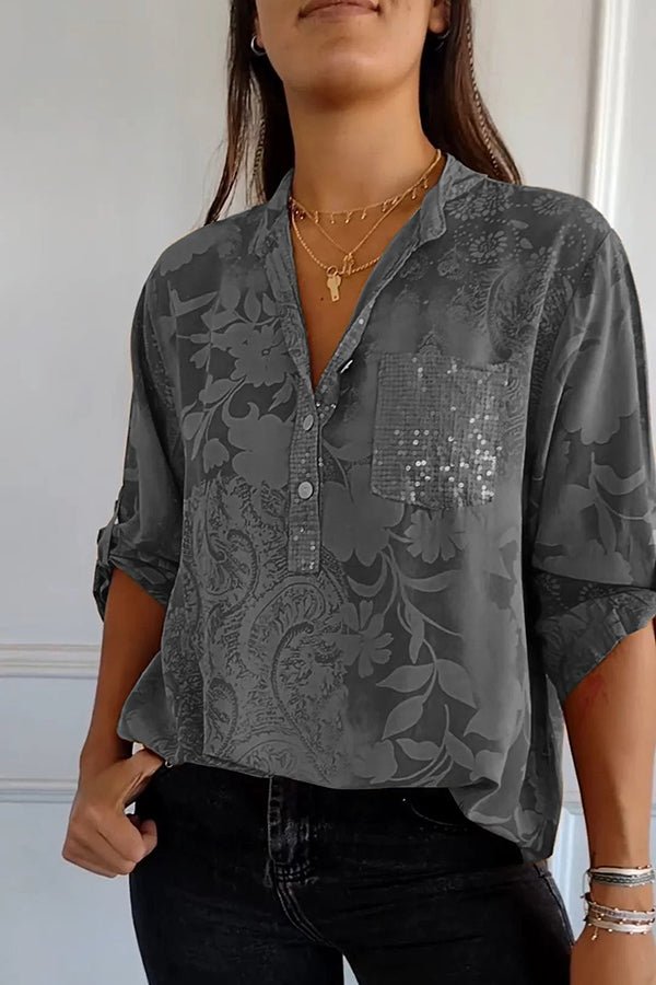 Women's Going Out Top | Lapel Collar Sequin Sleeves
