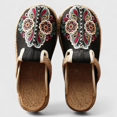 Women's Mules | Embroidered Floral Canvas Slip-On