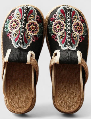 Women's Mules | Embroidered Floral Canvas Slip-On