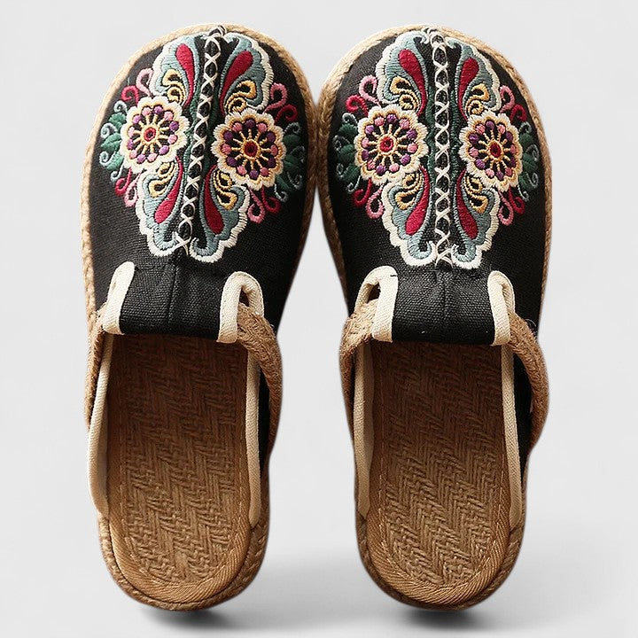 Women's Mules | Embroidered Floral Canvas Slip-On