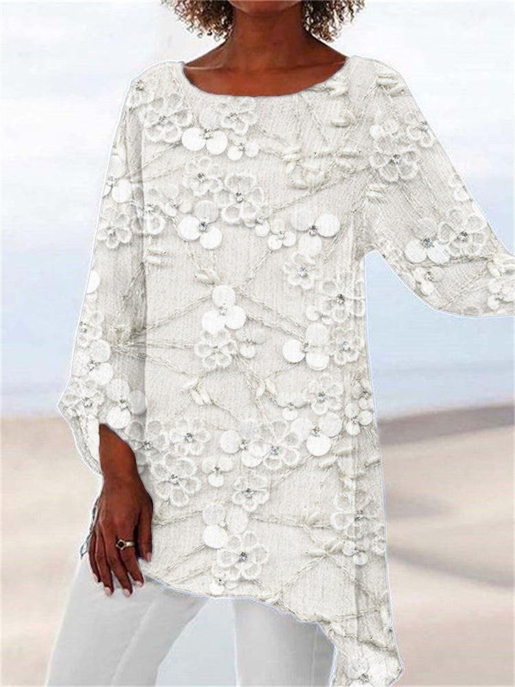 Women's Sparkly Top | Asymmetric Lace Floral Embellished