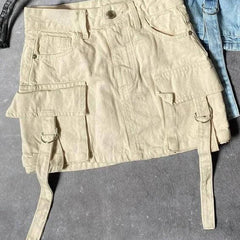 Women's Denim Skirt | A-Line Mini Cargo Multi-Pocket