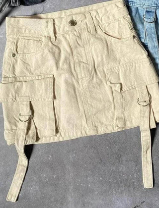 Women's Denim Skirt | A-Line Mini Cargo Multi-Pocket