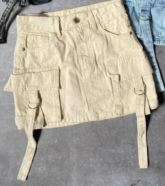 Women's Denim Skirt | A-Line Mini Cargo Multi-Pocket