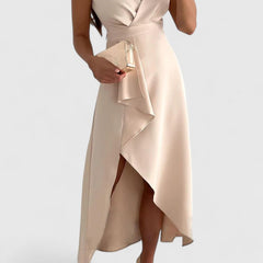 Women's Wedding Guest Cocktail Dress | Midi Wrap V-Neck Sleeveless