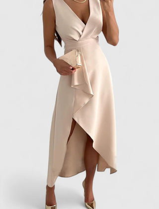 Women's Wedding Guest Cocktail Dress | Midi Wrap V-Neck Sleeveless
