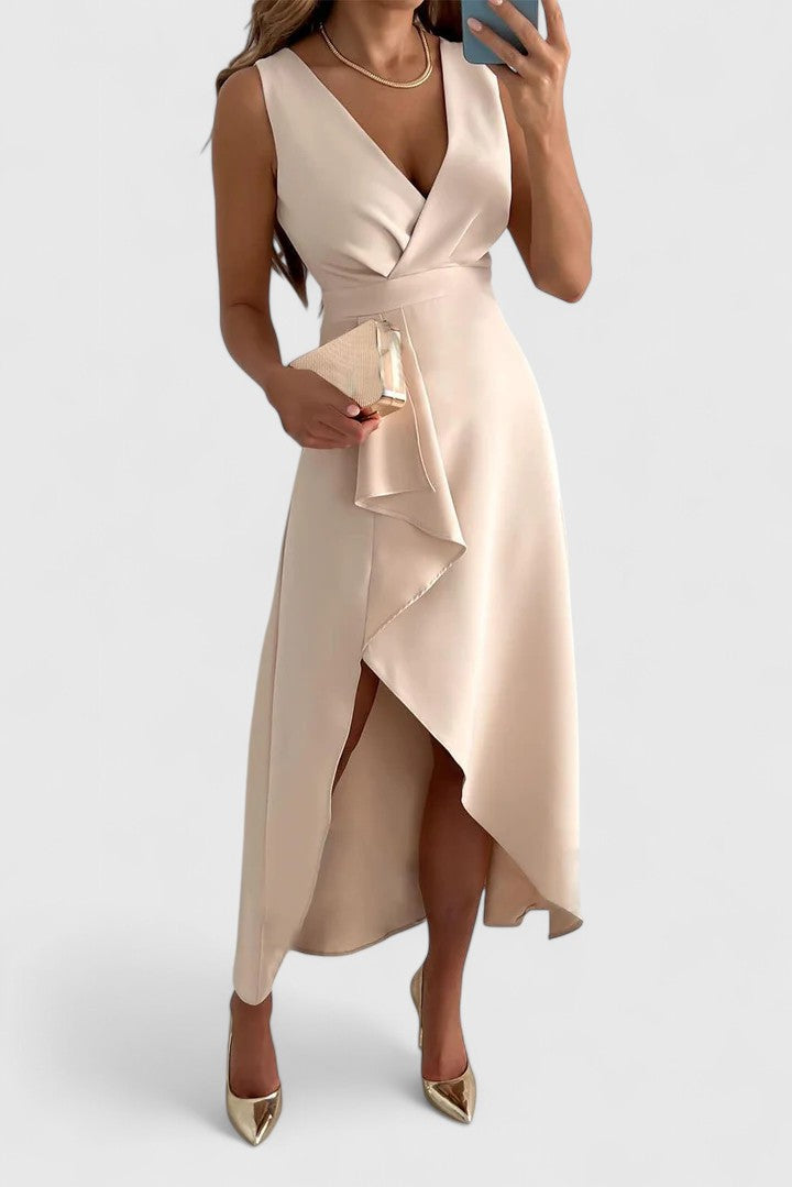 Women's Wedding Guest Cocktail Dress | Midi Wrap V-Neck Sleeveless