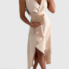 Women's Wedding Guest Cocktail Dress | Midi Wrap V-Neck Sleeveless