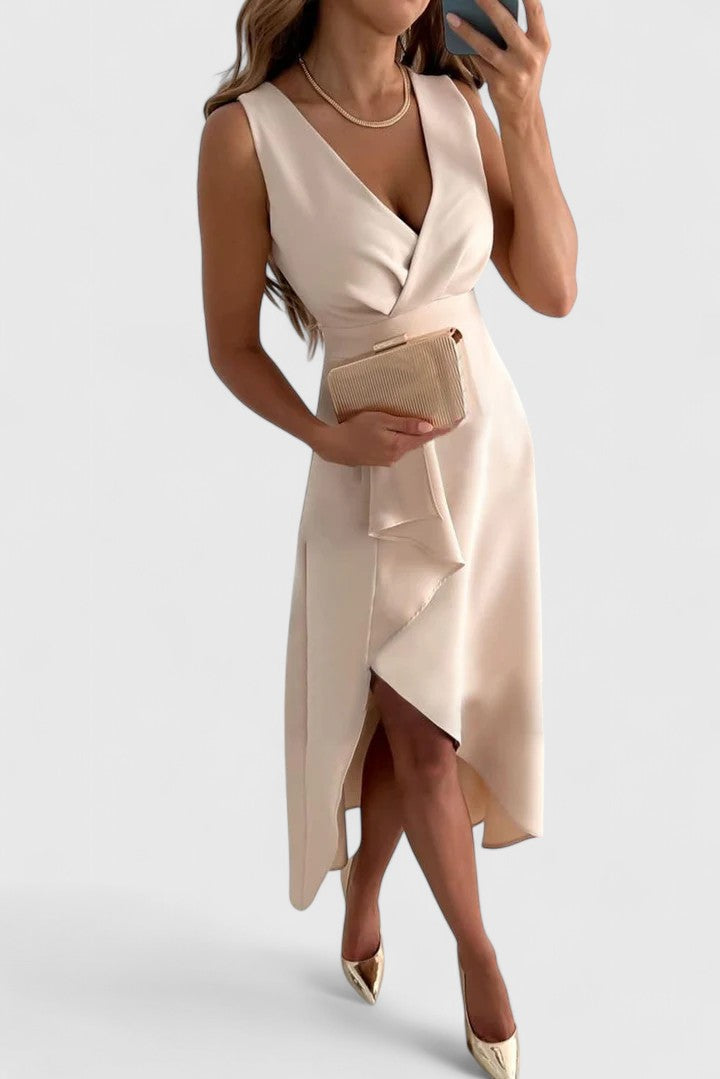 Women's Wedding Guest Cocktail Dress | Midi Wrap V-Neck Sleeveless
