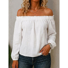 Women's Off The Shoulder Top | Ruffle Neckline Long Sleeve