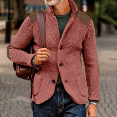 Men's Cardigan | Textured Knit Stand Collar Button Front