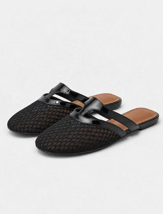 Quilana Mesh Mule Flats — Black (studio solo)