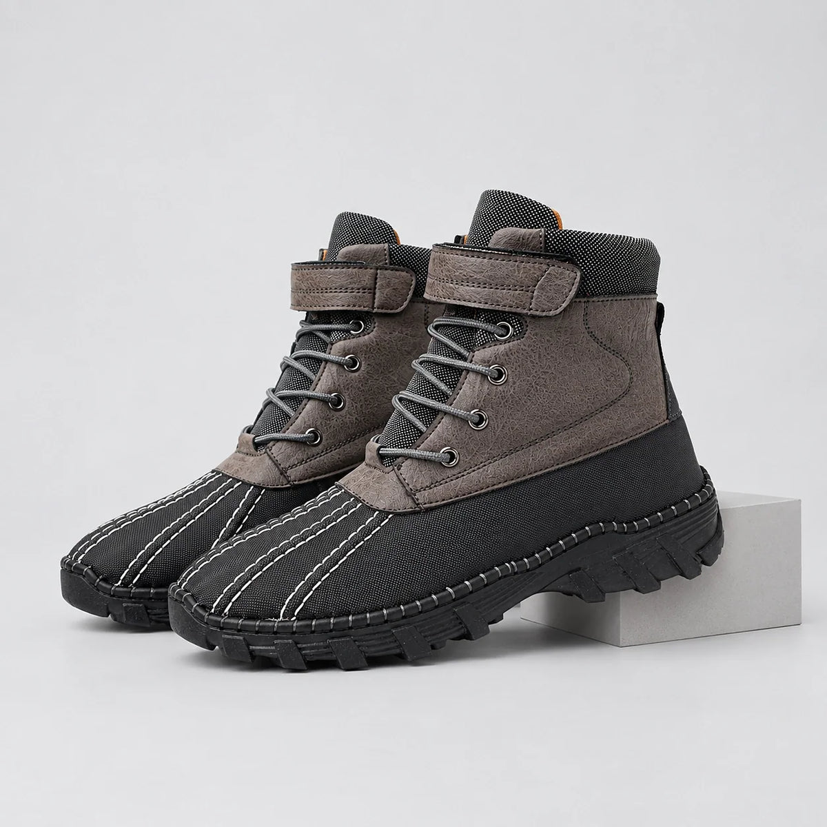 Broden Leather Duck Boots — Taupe (mens shoe pedestal)