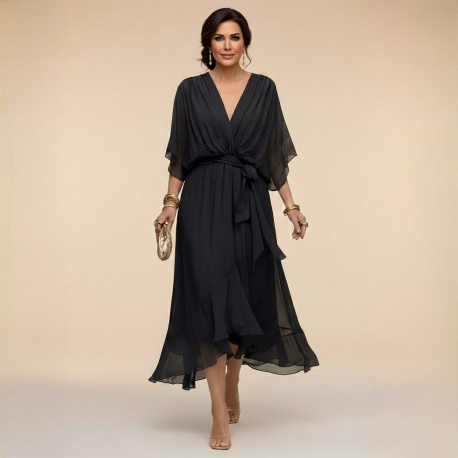 Aspen | Women's Chiffon Wrap Midi Dress in Olive Green - Olive Green - Image 2