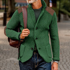 Men's Cardigan | Textured Knit Stand Collar Button Front